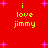 Red background with yellow text reading "i love jimmy" and pink star shapes, displayed in a with repeated text and star patterns