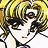 Pixelated anime-style character with light brown hair and dark eyes, wearing a white shirt against a yellow background.