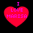 Four red heart-shaped icons with pink text "I LOVE MARISA" arranged in a on black background, each icon showing slight variations in pixelation and color saturation