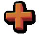 pixelated cross-shaped icons in red and yellow hues with black outlines, transitioning through various 3D and flat perspectives