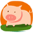 Pixelated cartoon pig with orange hair standing on green grass against white background.