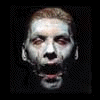 Six distinct facial expressions of a person with pale skin and varied hair colors displayed in a against dark backgrounds