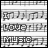 Black-and-white pixelated icon with musical notes on a staff background and bold text reading "I Love Music" in three lines.