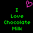A static pixel art image with a black background, green text reading "I Love Chocolate Milk," and a pink heart symbol above the text.