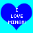Two blue heart-shaped icons with white text reading "I LOVE MINA!!!" on a cyan background, one slightly larger than the other.