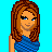 Pixel art of a woman with brown hair and blue eyes wearing a blue dress, next to text reading 'single = freedom' on cyan background.