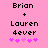 Pixelated text and pink flowers on a solid pink background with two identical static frames showing 'Brian + Lauren Dever' and five pink flower icons.