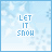 Animated icon with light blue background showing 'LET IT SNOW' text and falling snowflakes, each frame displaying a different snowflake pattern.