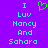 A static pixel art image with a purple background displaying cyan text and a green heart symbol.
