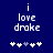 Pixelated text 'i love drake' on dark blue background with five star icons below, one grayed out.
