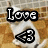 A white dog with brown patches sits on a brick background, wearing a heart-shaped cutout shirt and holding a black-and-white pixelated heart symbol.
