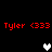 Red text 'Tyler (333' appears twice per on black background with pixelated hearts changing between white and gray