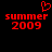 Red pixelated text 'summer 2009' with a red heart symbol above on black background.
