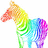 Pixelated rainbow-colored horse with gradient transitioning from red to purple, standing in profile against white background.