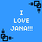 Blue background with white text "I LOVE JANA!!!" and black pixel-art symbols scattered across the image.