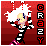 Pixel art character with white hair and black-and-white striped outfit against red background, text 'CR@ZY' vertically on right.