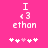 Pixelated pink background with white text 'I <3 ethan' and five heart symbols, where the third heart changes from solid to outlined between frames.