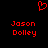 Red pixelated heart symbol above two identical red text blocks reading 'Jason Dolley' on black background.