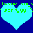 Two light blue hearts on a dark blue background with green pixelated text reading 'sorryyy' and 'tissue says' above them.