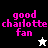 Four 48x48 pixel frames arranged in a contact sheet showing variations of "good charlotte fan" text with stick figures on different backgrounds.
