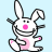 Pixelated bunny with pink accents on light blue background, surrounded by repeating text phrases in varying shades of pink.