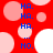 Red background with pink and white circles; blue text 'HA.' and 'HO.' repeated in vertical