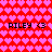 Red background filled with repeating pink heart shapes, featuring four instances of 'RILEY <3' text in black pixelated font.