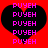 Two identical black heart shapes on a red background, each filled with repeated pink text 'PUYEH' in pixelated font.