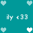 Pixelated teal background with light blue and white heart icons arranged in a pattern, featuring repeated text 'ily <33' in white pixel font