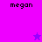 Pixelated text 'megan' appears on four distinct purple backgrounds with two star symbols in different positions.