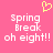 Pixelated text on pink background with yellow heart symbol above, showing 'Spring Break oh eight!!' in two identical side-by-side arrangements.