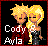 Pixelated icon of two blonde figures in close embrace, one wearing red with white text 'Cod' and the other in dark clothing with partial 'Ayla', against black background with red border.