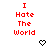 Red text "I Hate The World" on white background with pixelated heart symbols in three