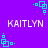 Purple background with repeated cyan square patterns and white text reading KAITLYN in pixelated font.