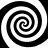 Four black-and-white spiral patterns arranged in a , each with alternating dark and light curved bands forming continuous swirls