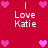 Red background with white text "Love Katie" and pink heart icons arranged in a pattern