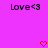 Pixelated text 'Love<3' appears twice on a bright pink background with two red heart symbols below.