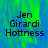 Pixelated text 'Jen Girardi Hottness' on a blue-green gradient background with a gray rectangular overlay on the right side.
