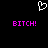 Pixelated white heart symbol above two identical pink 'BITCH!' texts on black background.