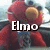 Red puppet-like character with large round nose and blue hands, holding a silver object in front of its face across three
