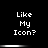 Black background with white pixelated text "Like My Icon?" repeated in six positions, each with a horizontal white gradient bar below