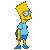 Yellow-skinned cartoon character with spiky hair, blue shirt and shorts, gray background; multiple poses show walking, pointing, and standing.