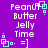 Purple background with white text reading "Peanut Butter Jelly Time" and a light blue pixelated symbol resembling a square with dots, arranged in four identical quadrants.