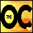 A 48x48 pixel animated contact sheet showing two frames of a buddy icon with "THE OC" text in black letters on yellow-orange gradient background, featuring a small heart animation change between frames.