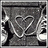 Pixelated grayscale icon with abstract shapes including a large curved form and vertical elements against a textured background.