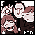 Pixel art icon featuring four stylized characters with distinct hairstyles and expressions, including a character with spiky black hair, one with short light brown hair, another with long pinkish-brown hair, and a fourth with reddish-brown hair, all rendered in a limited color palette with visible pixelation and dithering effects.