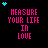Animated contact sheet of 25 frames showing a pixel art animation with text "MEASURE YOUR LIFE IN LOVE" and small star symbols changing position across frames on black background.