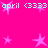 Pixelated cyan text 'april <3333' repeats across a bright pink background with scattered pink star shapes.