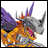 A pixelated digital icon featuring a Digimon character on the left and text elements on the right, displayed as part of an animated contact sheet with two frames.
