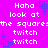Pixelated text and blue square symbols on a bright pink background with repeated phrases and animated square elements.